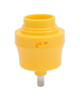 Prograde Pvc Pipe Threader Kit With Electric Drill Adapter And Three Interchangeable Dies For One Half, Three Quarter, And One Inch Plastic Tubing drill adapter in yellow plastic for threaded pipe kit.