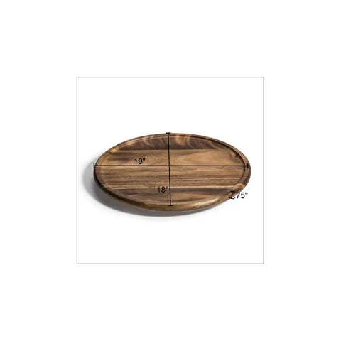 18 Inch Round Lazy Susan Turntable So Handy For Dining Tables And Pantries, shown in wooden finish with dimensions marked.