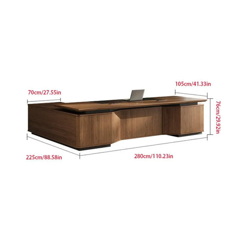 Boss Mode Executive Computer Desk For Home Office Large Standing Workstation Blending Retro Charm With Modern Vibes Durable Manager Table, dimensions shown.