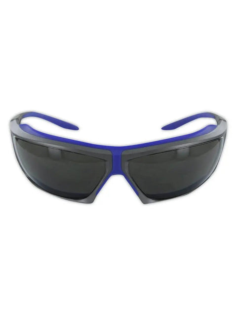 Boss Level Anti Fog Safety Glasses With Smooth Grip TPR Cushion And Dark Tinted Lenses built tough for heavy duty work, front view.