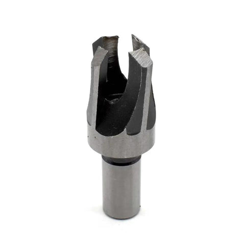 Rugged Five Piece Countersink Bit Set With Depth Adjustable Heads And Quick Swap Hex Shank For Swift Chip Clearing Carpentry Tools Plus Knockout Plug Cutter Kit For No Sweat Project Prep, showing a detailed plug cutter.