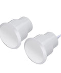 Recessed Magnetic Door Switch And Window Sensor Normally Closed Reed Contact White Abs Body Lightweight Two Point Four Gauge Cable Five Piece Set close-up of two white sensors with attached cables