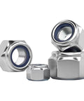 M3 Nylon Insert Lock Nuts 0.5mm Pitch, 160 Pcs, 304 Stainless Steel A2 70, showing hexagonal shape and nylon insert for metric threads