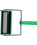 Slick Patterned Paint Roller With Swappable Texture Wheels And Dual Color Coating Wand For Fast Walls And Ceilings Plus Comfort Grip Five Inch Embossed Handle, green handle and rubber roller.