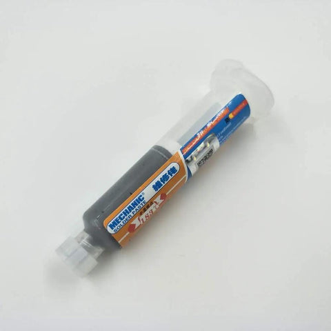 Single syringe of Two 10cc Pro Grade Solder Paste Flux Tin Sn63 Pb37 25-45um for PCB SMD Repair on white background.