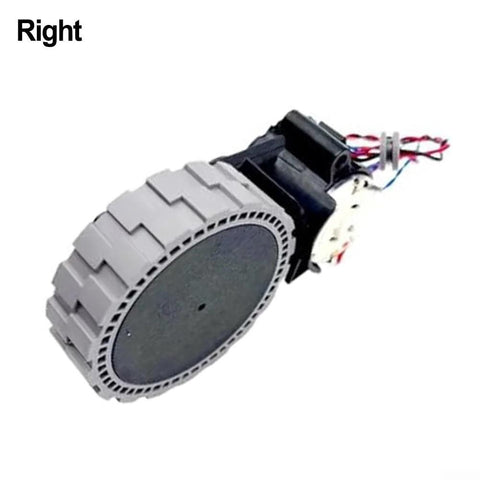 Right replacement wheel for ECOVACS Deebot robot vacuum; side view, gray plastic tire with wiring harness