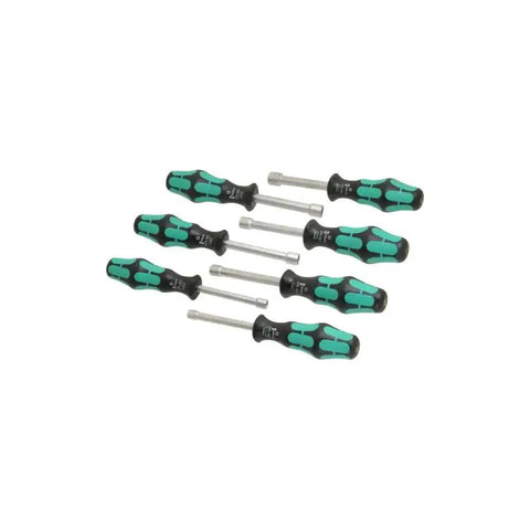Hollow Nutdriver Set 7 Piece Imperial SAE with Alloy Steel Shanks and Multi Component Handles shown in a fan layout