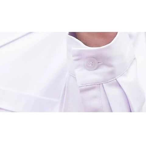 Close-up of button detail on White Unisex Lab Coat For Men And Women Doctor Dentist Scientist Coat DIY Workwear Student Halloween Career Day