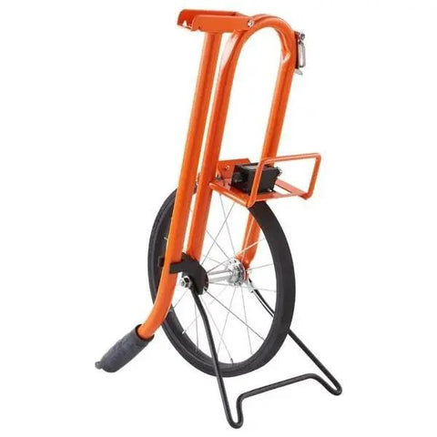 Road Ready Measuring Wheel With 3 Foot Circumference spoked wheel, foldable handle, compact design for surveying and landscaping tasks.