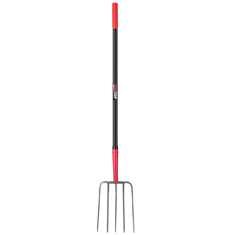 5 Tine Pitch Fork Heavy Duty Manure Fork With Long Fiberglass Handle 58 Inch For Farm Garden Yardwork And Compost Turning A Workhorse No Weld Head Built For Tough Dirt And Loose Materials