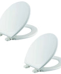 Linden Soft Close Toilet Seat 2 Pack Non Slip Heavy Duty Wood Round White Easy Install Made In USA Quiet Hinges