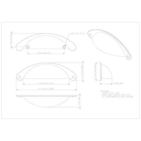 Premium Lyon Cabinet Pull With Brushed Oil Rubbed Bronze Finish heavy duty drawer handle dimensions and details diagram.