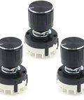 Three Pack RS26 4P12T 4 Pole 12 Position Rotary Switches With Knobs for Radio, TV, Industrial Equipment and Electronics