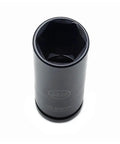 Close-up of a single deep socket from the 26-Piece 1/2-Inch Drive Standard And Deep Thin-Wall Impact Socket Set With Metric Sizes Chrome Molybdenum.