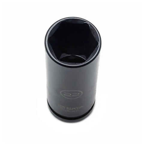 Close-up of a single deep socket from the 26-Piece 1/2-Inch Drive Standard And Deep Thin-Wall Impact Socket Set With Metric Sizes Chrome Molybdenum.
