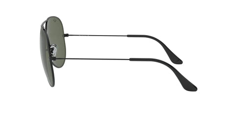 Side view of Unisex Aviator Sunglasses Oversized Metal Frame In Black And G15 Green, Classic Pilot Style With Bronze Rims, 62 mm Lens Width