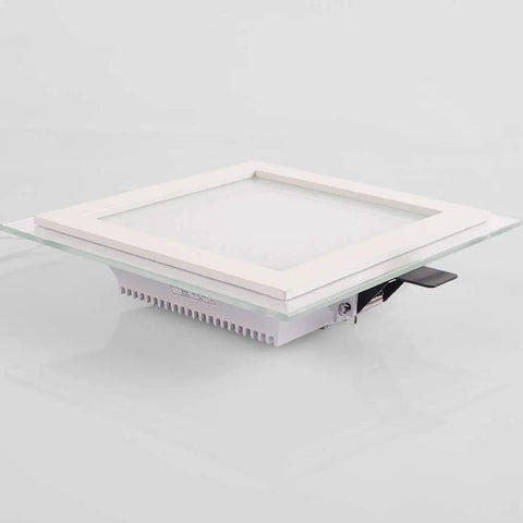 Recessed Lighting Housing Trim Kits Hallway Ultra Thin Square Recessed Led Downlight Commercial Embedded Spotlight Glass Panel Ceiling Lights for Home Living 6000k White Light_6w angled view with white trim and glass panel.