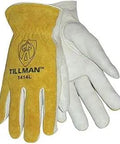 Beefy Grip Top Grain Pearl Cowhide Palm And Split Leather Back Work Gloves Unlined Keystone Thumb Double Stitch Forefinger Large