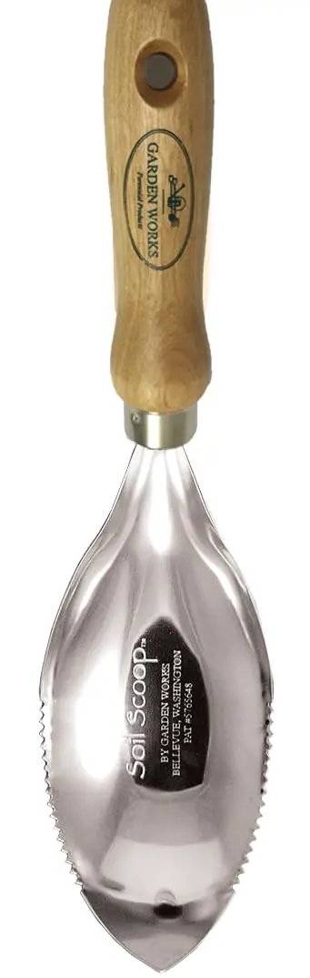 Heavy Duty 18 Gauge Stainless Steel Soil Scoop With Serrated Edge And Recycled Handle For Easy Soil Transfer, Root Cutting, And Clean, Tight Holes In Beds Or Planters, Silver