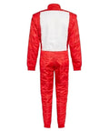 Back view of red Go Kart Racing Suit Water Resistant Digital Print Breathable Fabric No Sweat for Adults, Youth and Kids Unisex XXL 62