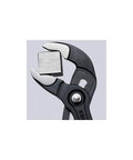 Cobra Water Pump Pliers With Seven And A Quarter Inch Length grasping a metal object, V Jaw Style, Push Button Adjustment