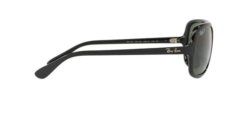 Side view of RB4162 Aviator Sunglasses with Polarized Green Lenses in Black Full Rim Frame showcasing temple details.