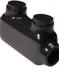 Heavy Duty Black Insulated Inline Wire Splice Connectors 2/0 Down To 6 Awg Gauge Dual Entry Electrical Terminals Pack Of 25 Bad Ass Vinyl Crimps For Daily Driver Builds, viewed from the side.