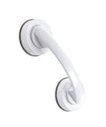 JanTeelGO Portable Suction Grab Bar With Strong Hold, white ABS vacuum handle mounted on smooth surface.