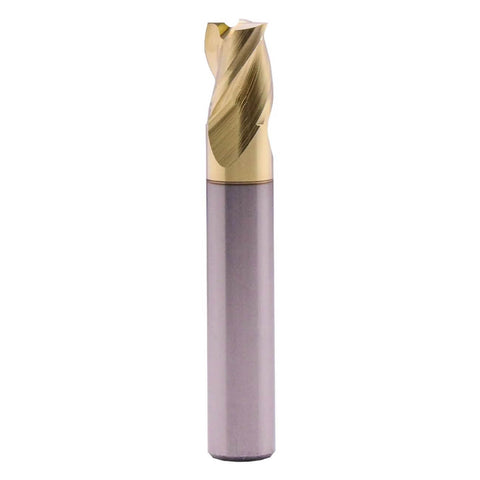 End mill, solid carbide, ZRN-coated, 5/16 in cutting dia, 3-flute square end, purple shank, 2 in overall length.