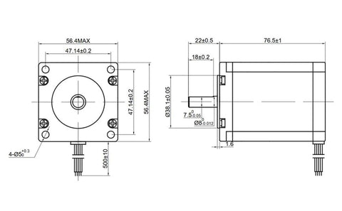 Technical drawing of Nema 23 stepper motor 8mm shaft dimensions