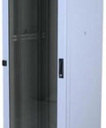 Pro Grade Heavy Duty Network Server Cabinet Rock Solid IT Rack Enclosure 600 Millimeter Grey Frame with transparent front door.