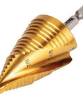 Step Drill Bit Set For Thin Metal Plastic Aluminum And Wood Seven Eighths To One And Three Eighths Inch Double Spiral Flutes For Fast Cutting Titanium Nitride Coating Heat Dissipation Quarter Inch Hex Shank By Klein Tools