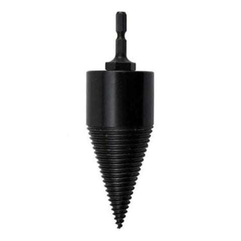 Black wood drill bit with tapered screw threads and hex shank, 38 mm diameter