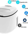 Compact Countertop Ice Maker Slaps Out Crisp Cubes In A Cinch, showing its functional components like the condenser and water pump.