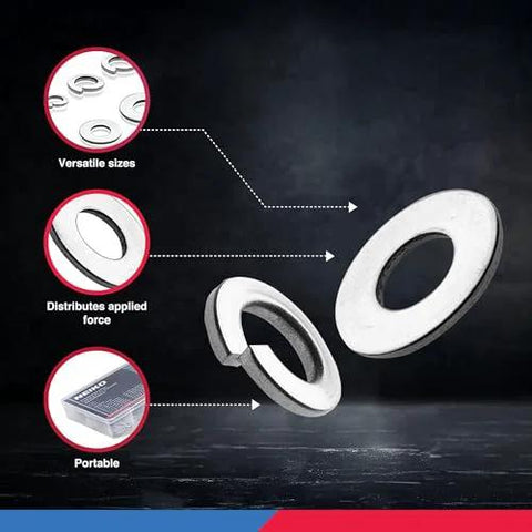 Stainless steel lock and flat washer set, 350 pcs, 12 sizes, for home improvement, Amazon