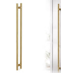 Long Stainless Steel Push Pull Door Handle For Home And Office Two Sided Access Glass Shower Barn And Storefront Doors 60 Inch Brass Gold Round Elite Model Modern Contemporary, brass gold double handle on glass door