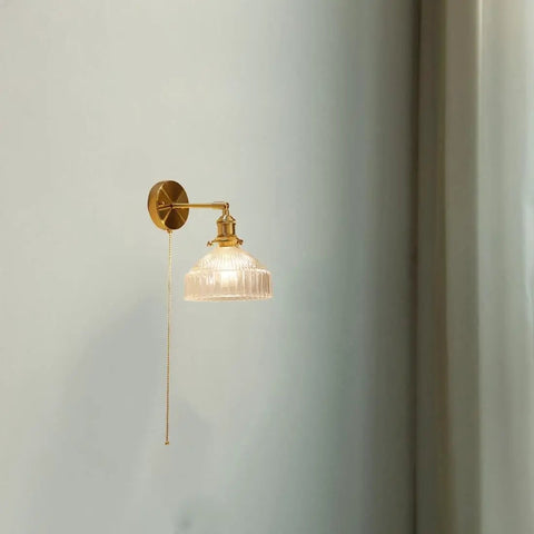 Wall Sconce Lights Indoor Bedroom Hallway Vintage Glass with Pull Chain,Industrial Adjustable Fixture,Brass Lamp for Living Room,E27 Base with gold finish