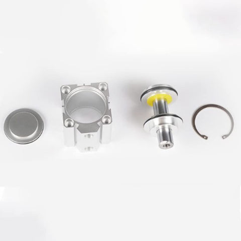 Disassembled Slim Aluminum Pneumatic Air Cylinder 63mm Bore 30mm Stroke With 1/4PT Port parts on white background