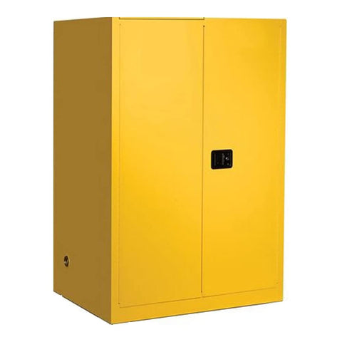 Built Different 90 Gallon Flammable Liquid Safety Cabinet Double Wall Design Two Manual Close Doors for secure chemical storage.