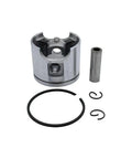 Thinking Process: piston ring set with steel piston, wrist pin, and circlips for engine rebuilds