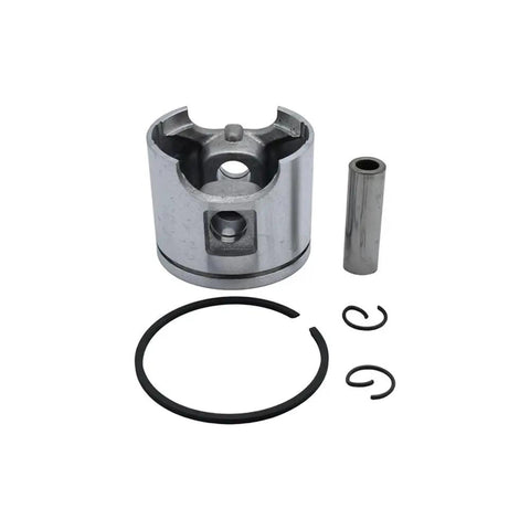 Thinking Process: piston ring set with steel piston, wrist pin, and circlips for engine rebuilds