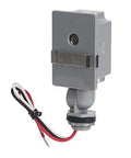 Outdoor 120 Volt Swivel Mount Photocontrol with Light Adjustment Bar in gray, featuring wiring for dusk-to-dawn exterior lighting control.