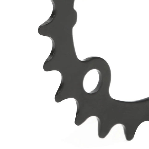 Close-up of a 22 tooth carbon steel bicycle chainring edge for 104 BCD cranks, part of two pack replacement for road and mountain bikes.