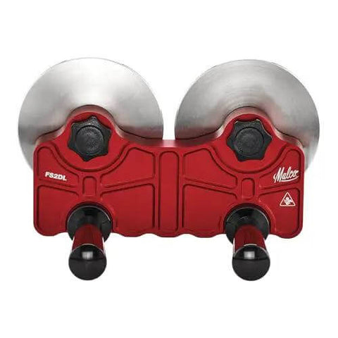 Front view of Pro Grade 2 Station Metal Bender Disc FS2DL, heavy-duty tool for straight bends, red, metal discs visible.