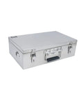 Rugged Heavy Duty Tool Box Organizer With Comfortable Handle For Garage And Outdoor Storage Portable Stainless Steel Case With Double Lock Versatile Tool Storage Box For Home Shop Or Yard, stainless steel, 50x30x15 cm, side view.