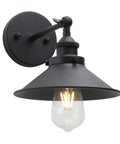 Industrial Wall Sconce Set With Vintage Vibe, 1 Light, Black Metal Shade, 8.1 Inch Diameter, E26 Base, Installed View