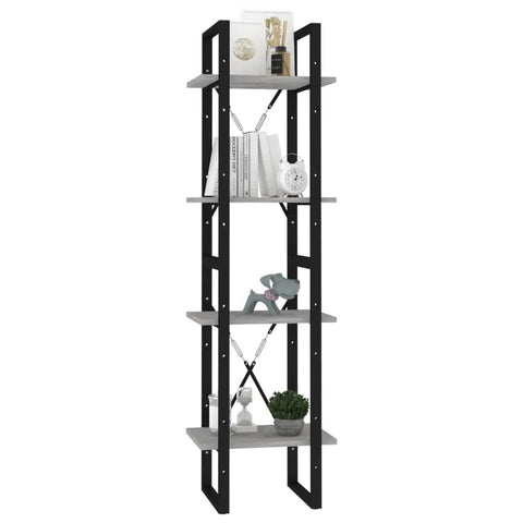 Industrial 4 Tier Book Cabinet 55.1 Inch Tall Open Shelves Display Rack in Concrete Gray and Black Engineered Wood