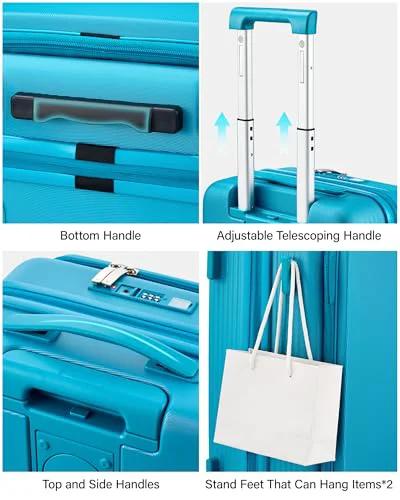 Expandable 20 Inch Carry On Luggage With Top Opening Design Caribbean Blue Hard Shell Roller Suitcase Lightweight 8.8 Lb