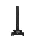 Heavy Duty Self Closing Reversible T Shaped Door Hinge in black finish, shown in vertical position for gates and doors.