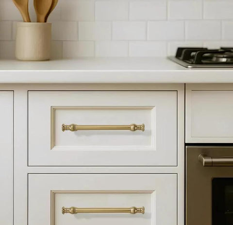 Set Of Ten 4 Inch Center Hole Brushed Brass Cabinet Pulls Solid Heavy Duty Cabinet Hardware Handle for Kitchen Cabinets
